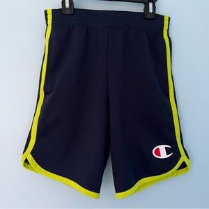 Champion Boys Mesh Contrast Binding Shorts, Navy w/Lime Green Stripe, Youth L